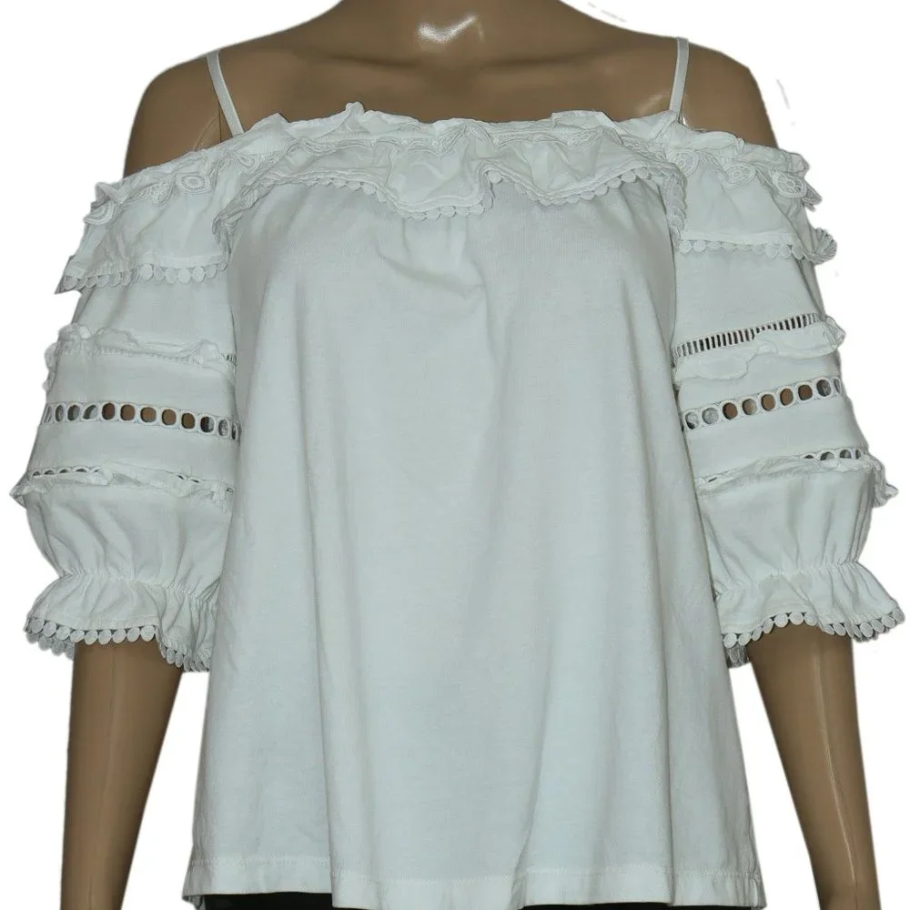 Lilly Pulitzer Brentwood Off-The-Shoulder Top Ruffle White L US ITEM